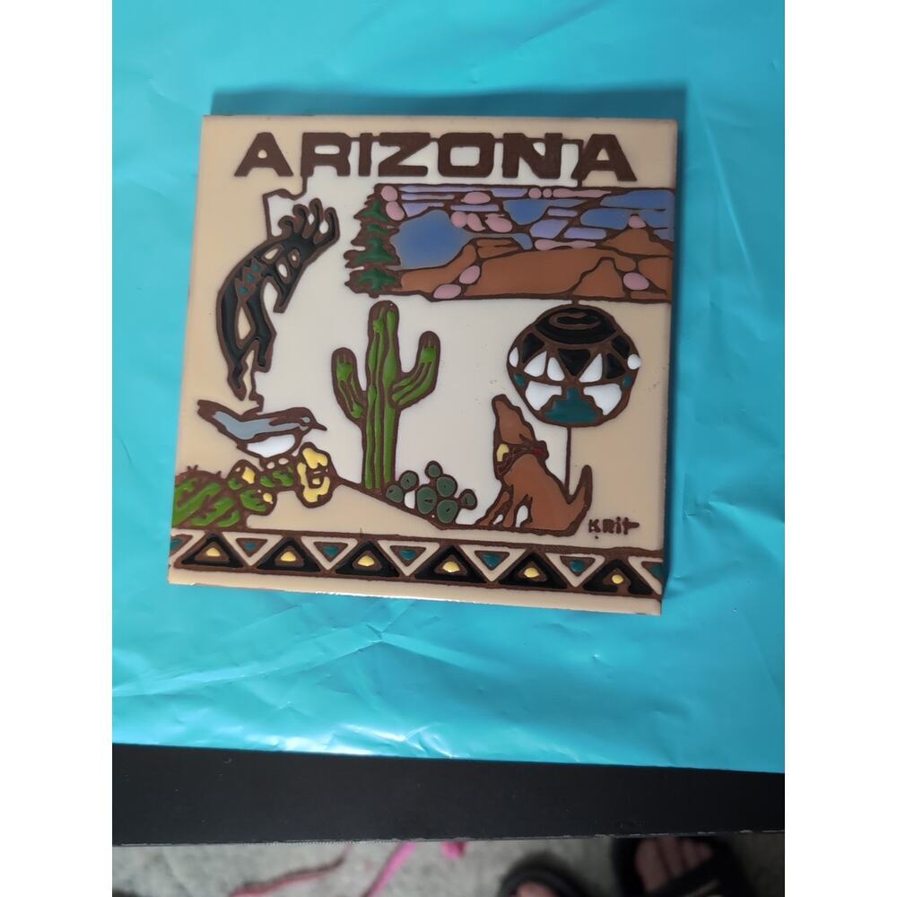 Earth tones Arizona Trivet Tile Cactus Bird Wolf